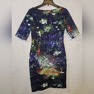 Lela Rose %100 Silk Elegant Multicolor Abstract Dress